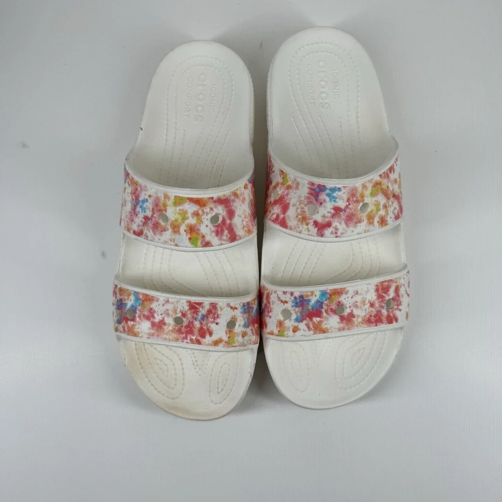 Crocs Classic Tie-Dye Graphic Men's US 12 Multi/White Summer Slip-On Sandals